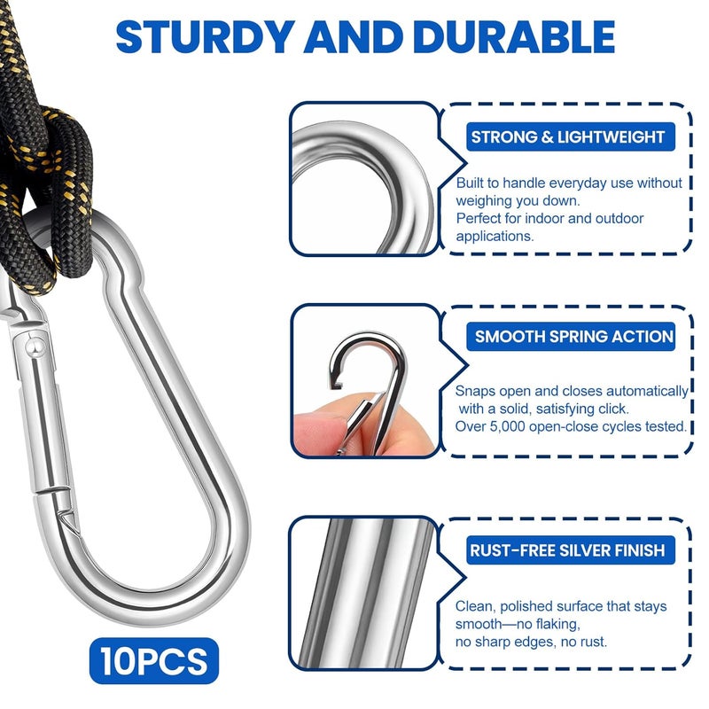 Hoople Small Carabiner Clip 10pcs 1.57 Inch – Heavy Duty Spring Snap Hooks, Durable Alloy Mini Carabiners for Keys, Rope, Swing Set, Camping, Hiking, Fishing, Traveling, Dog Leash, Quick Link Keychain - Image 5